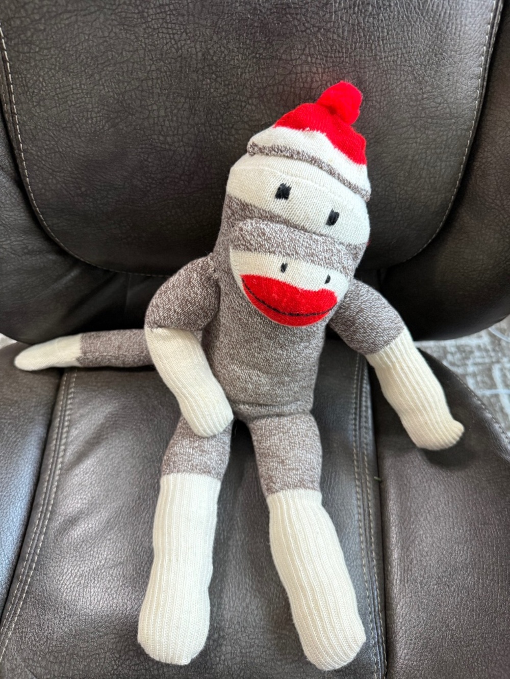 Unique Sock Monkey Plush Stuffed Animal – 18" Tall – Hand-Stitched Details